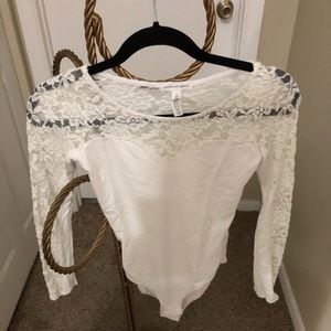 Sexy white Lacey long sleeve white bodysuit- Small
